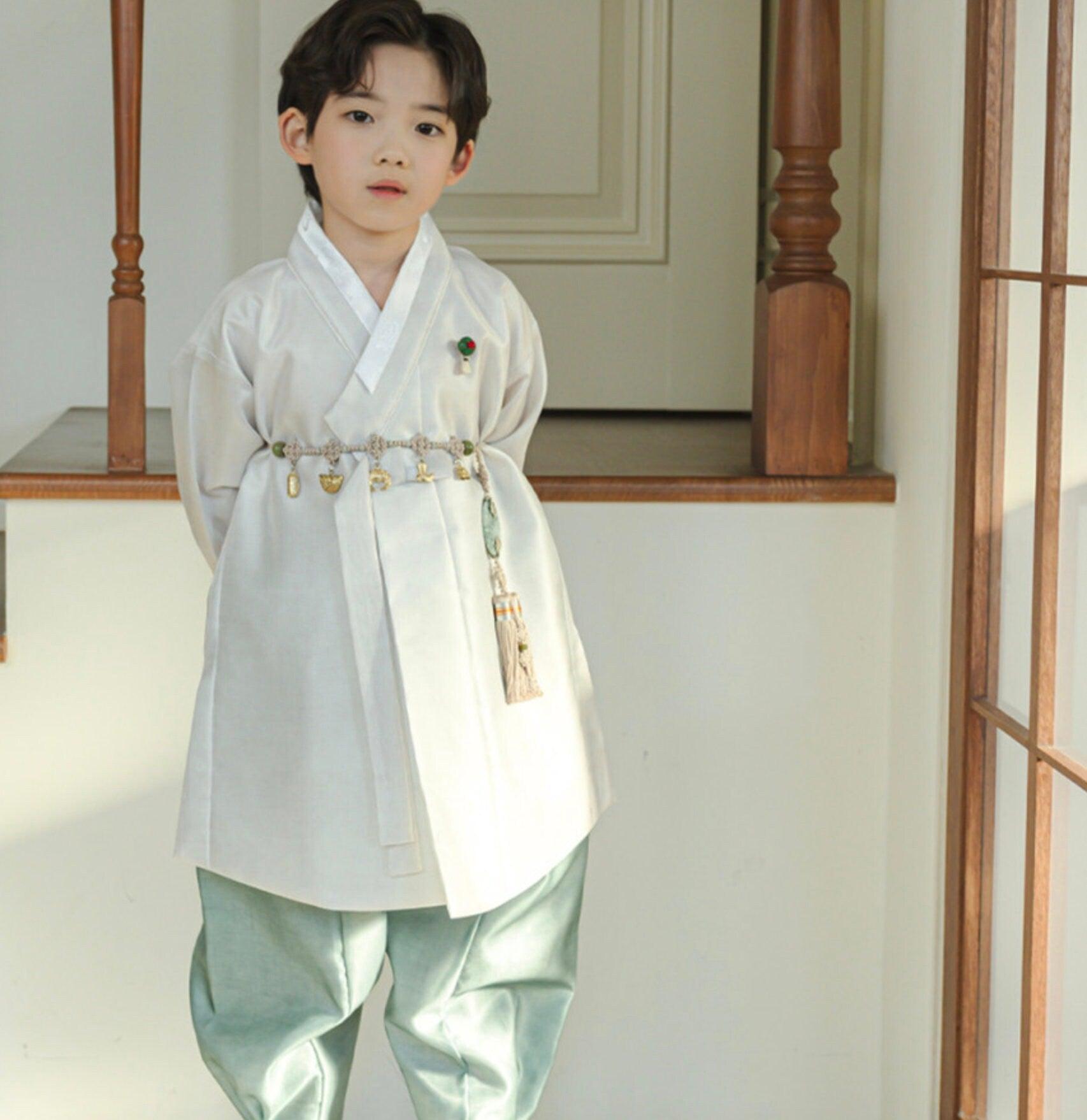 Joonhee Ivory Green Boy Hanbok (100D-15YR) - Native Korean