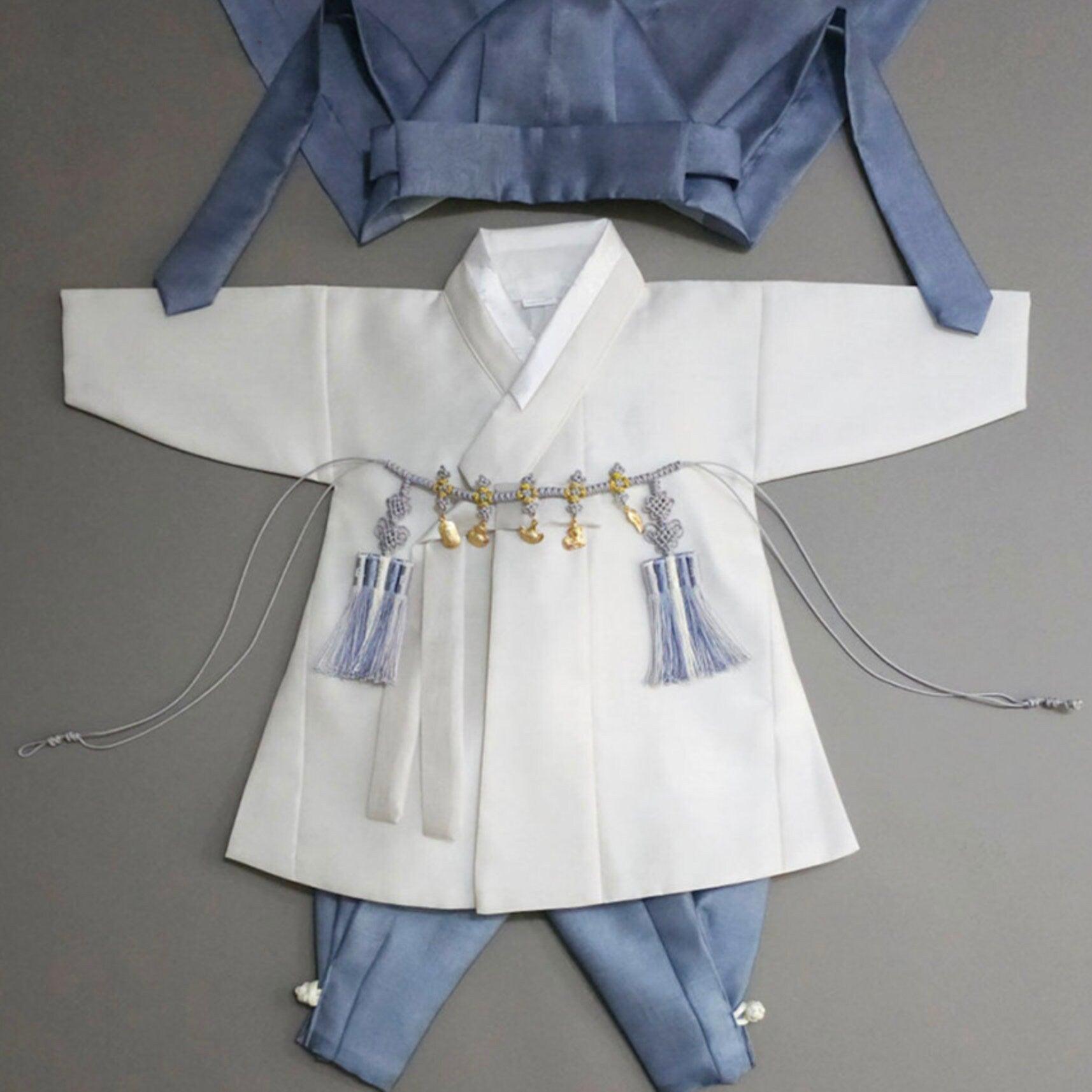 Joonhee Light Beige Blue Boy Hanbok (100D-10YR) - Native Korean