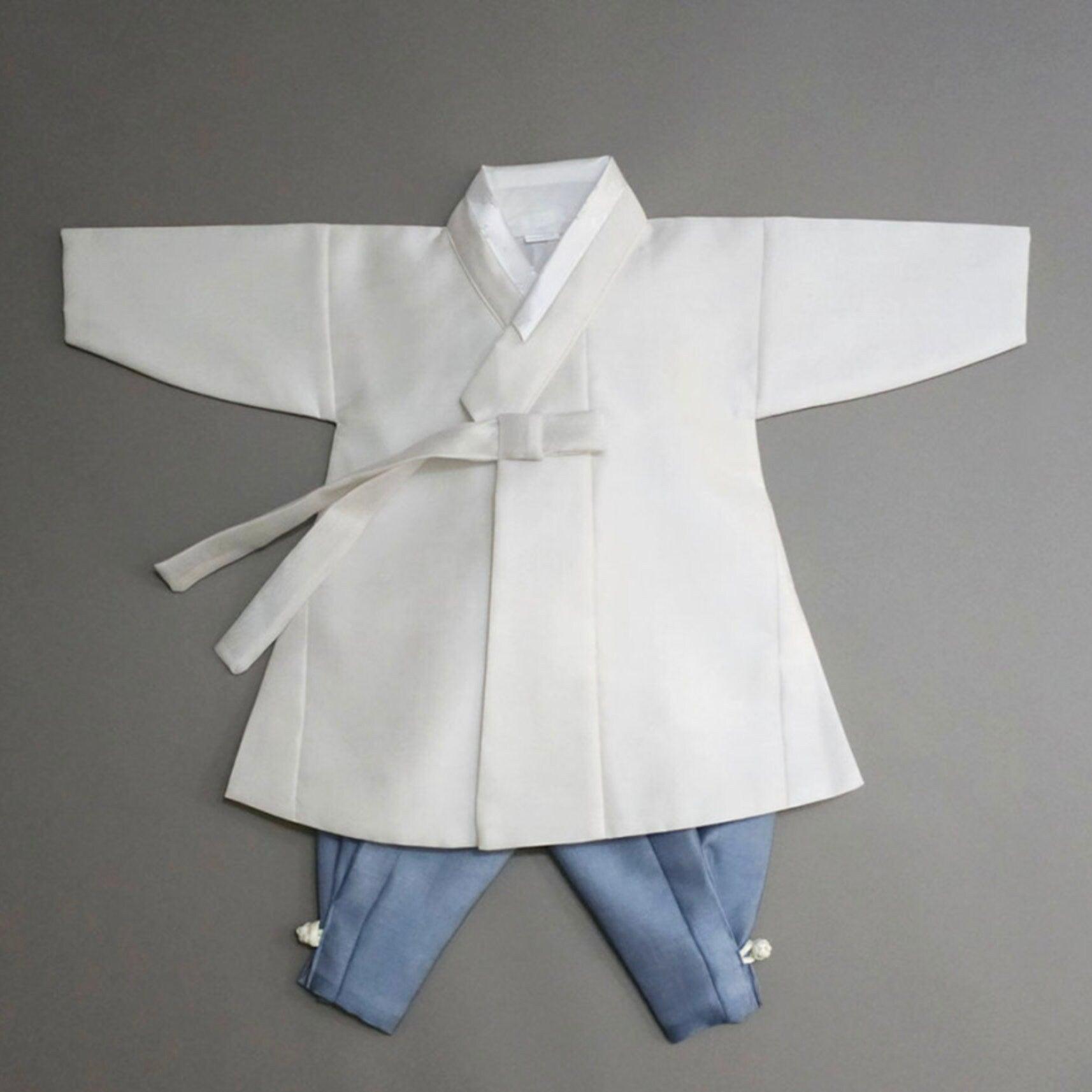 Joonhee Light Beige Blue Boy Hanbok (100D-10YR) - Native Korean