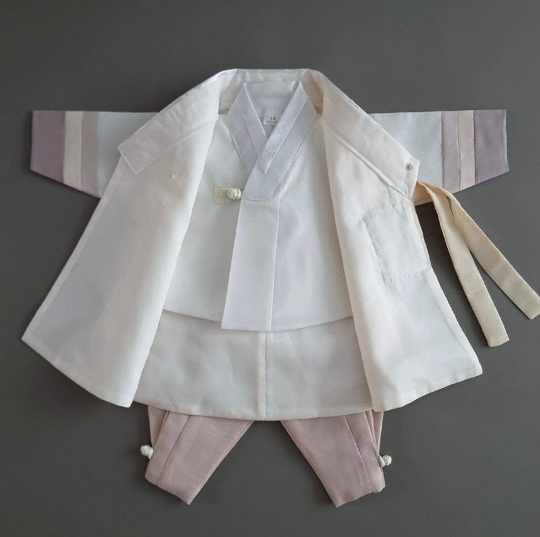 Junwoo Yellow Stripe Beige Boy Hanbok (100D-15YR) - Native Korean