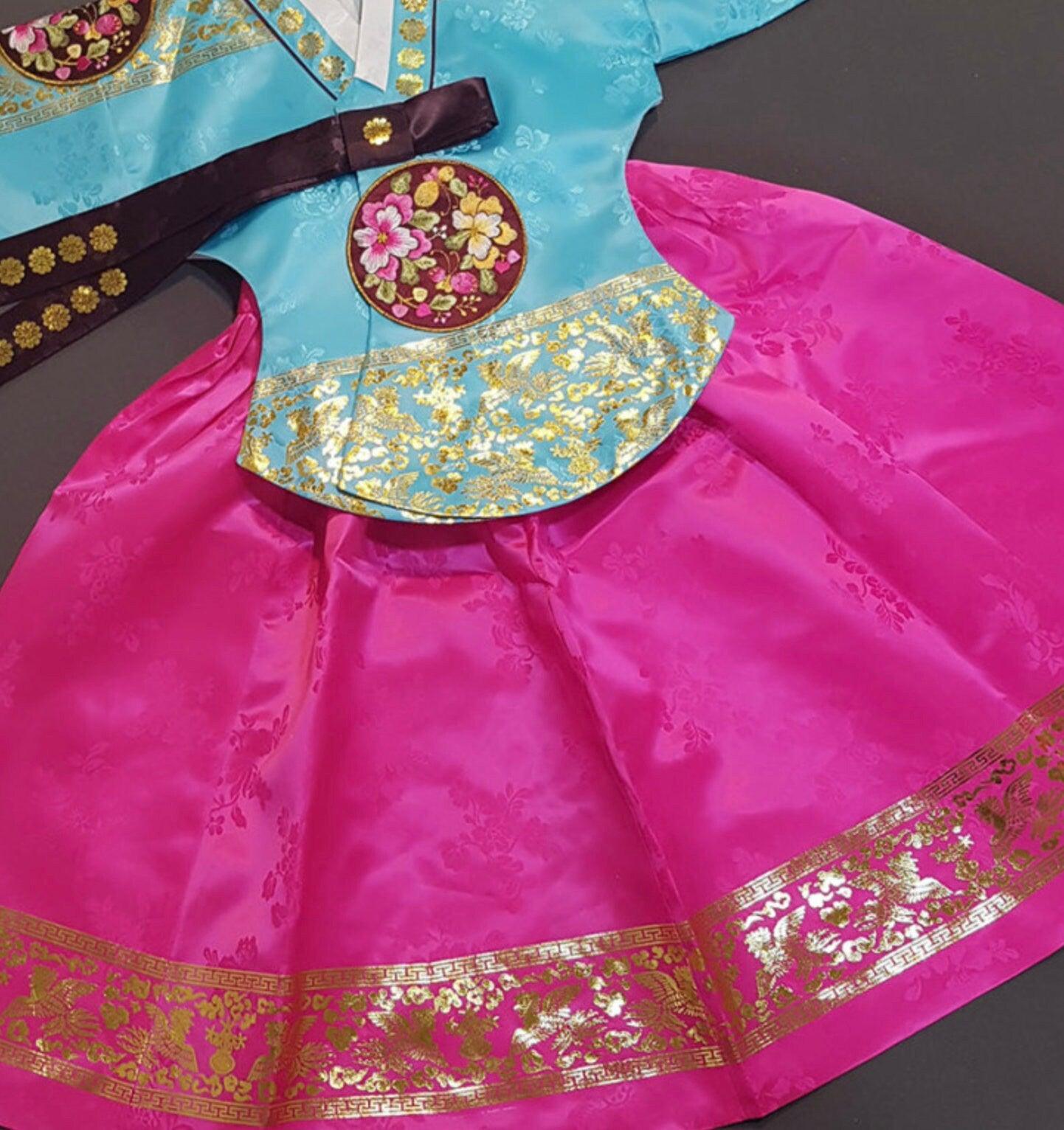 Kabin Turquoise Magenta Girl Hanbok (100D-12YR) - Native Korean
