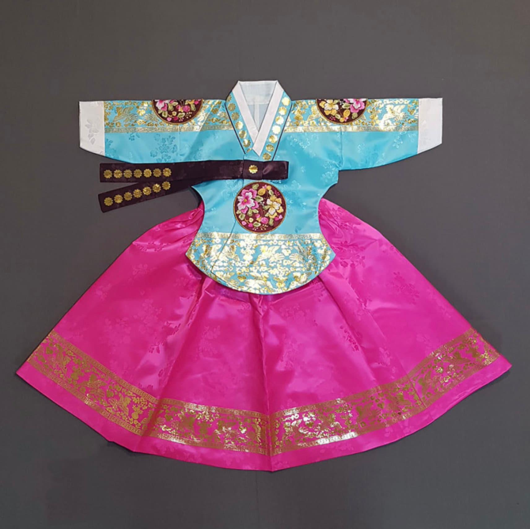 Kabin Turquoise Magenta Girl Hanbok (100D-12YR) - Native Korean