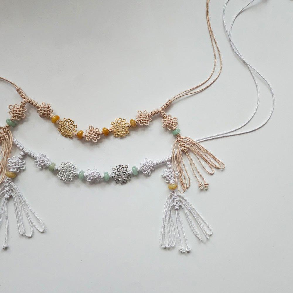 Knotted Gold/Silver Jade Belt - Native Korean