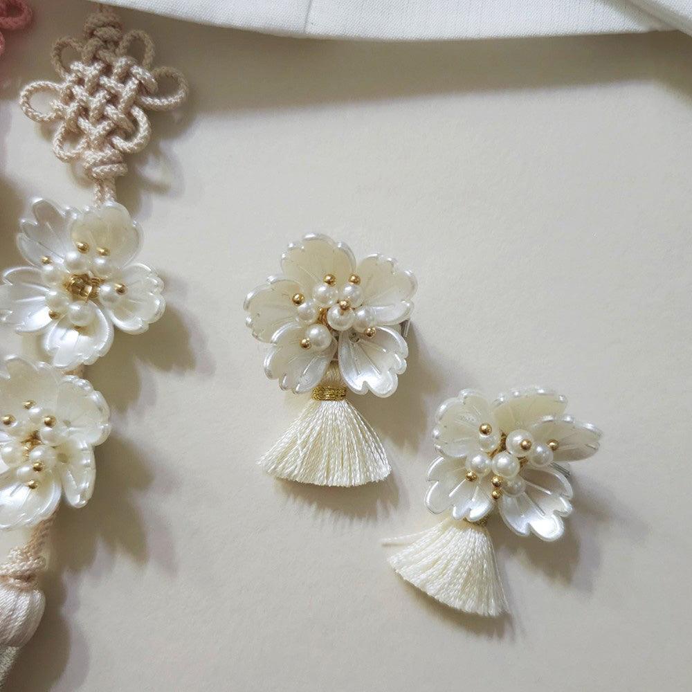 Luxe Pearl Floral Tassel Brooch - Native Korean