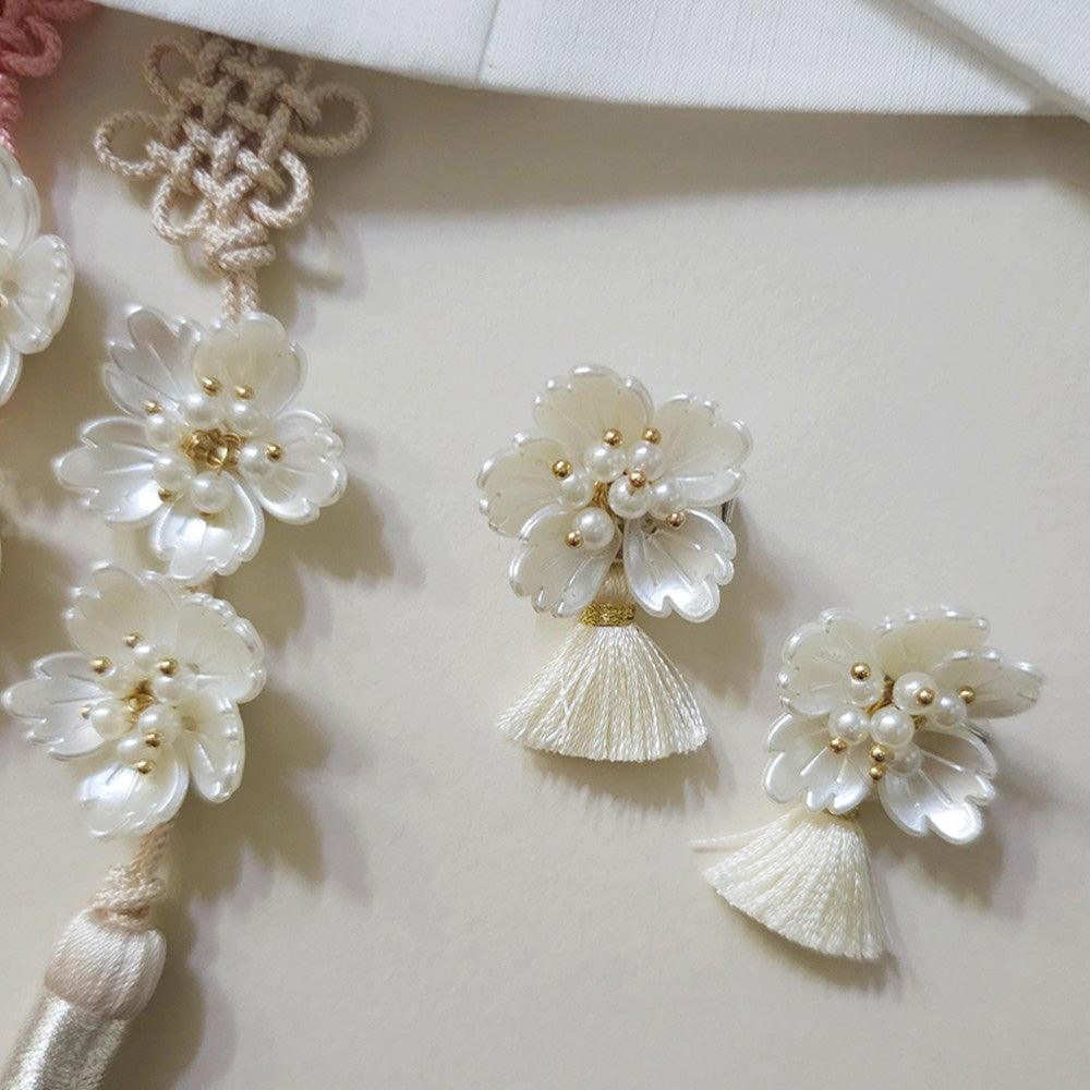 Luxe Pearl Floral Tassel Brooch - Native Korean