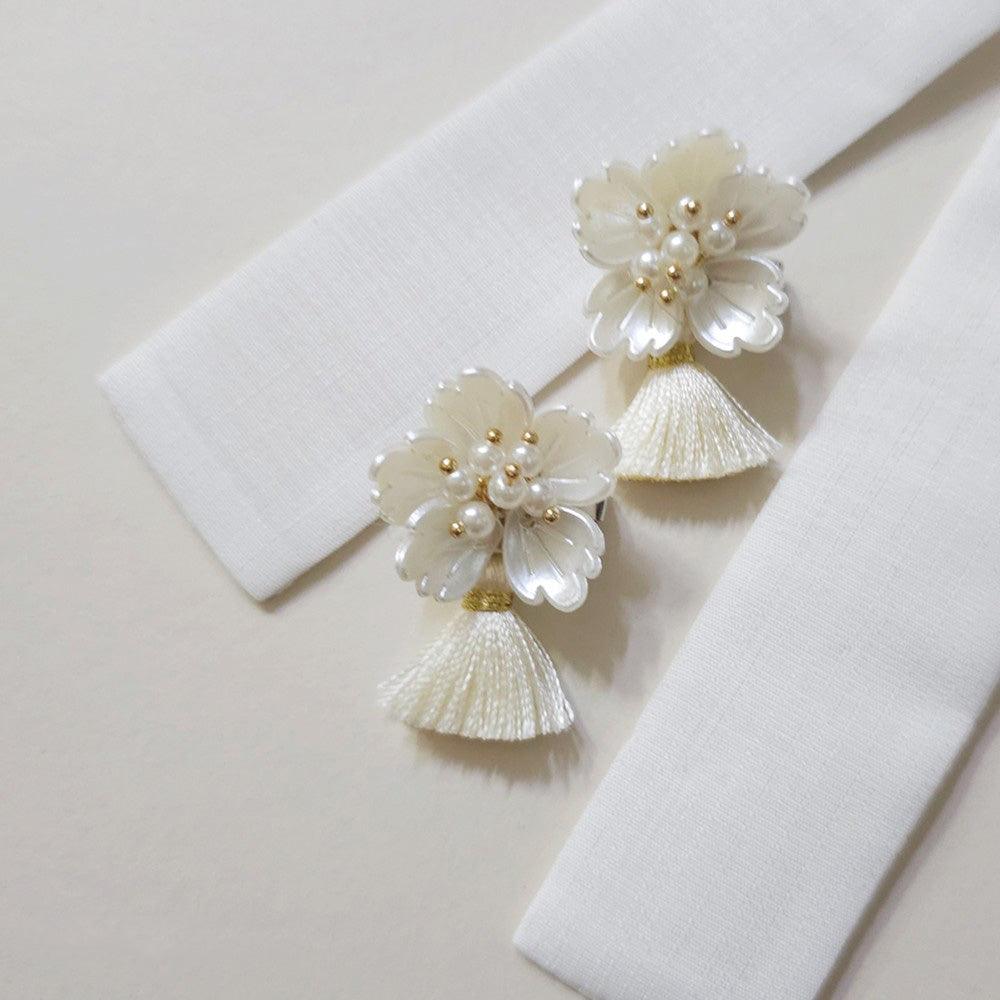 Luxe Pearl Floral Tassel Brooch - Native Korean