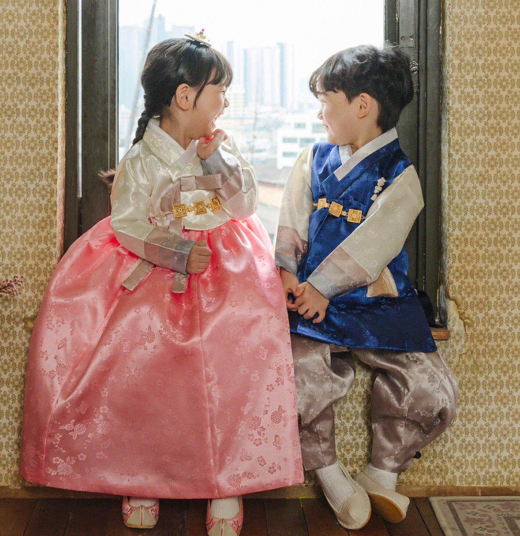 Minjae Blue D.Beige Boy Hanbok (100D-10YR) - Native Korean