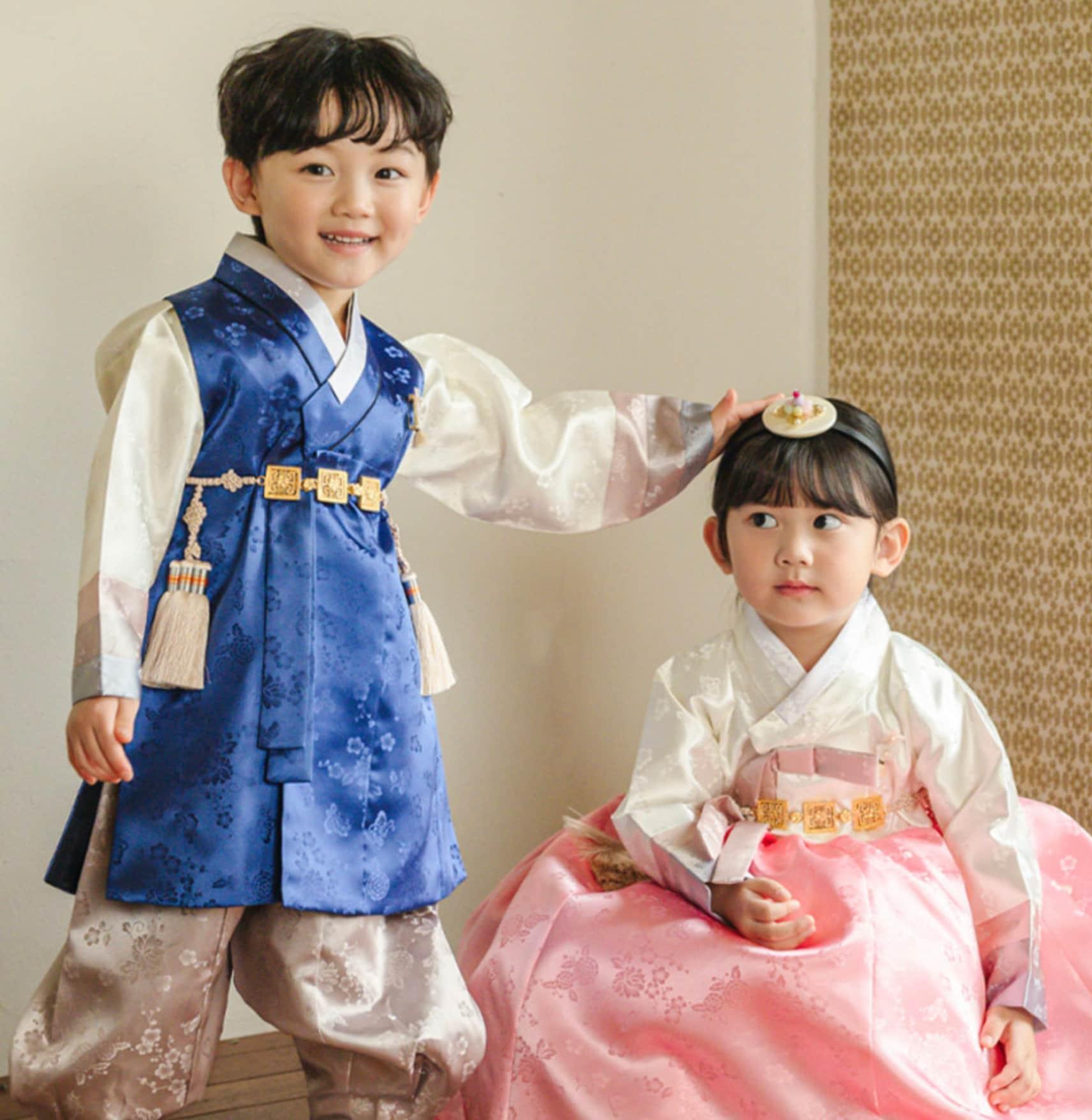 Minjae Blue D.Beige Boy Hanbok (100D-10YR) - Native Korean