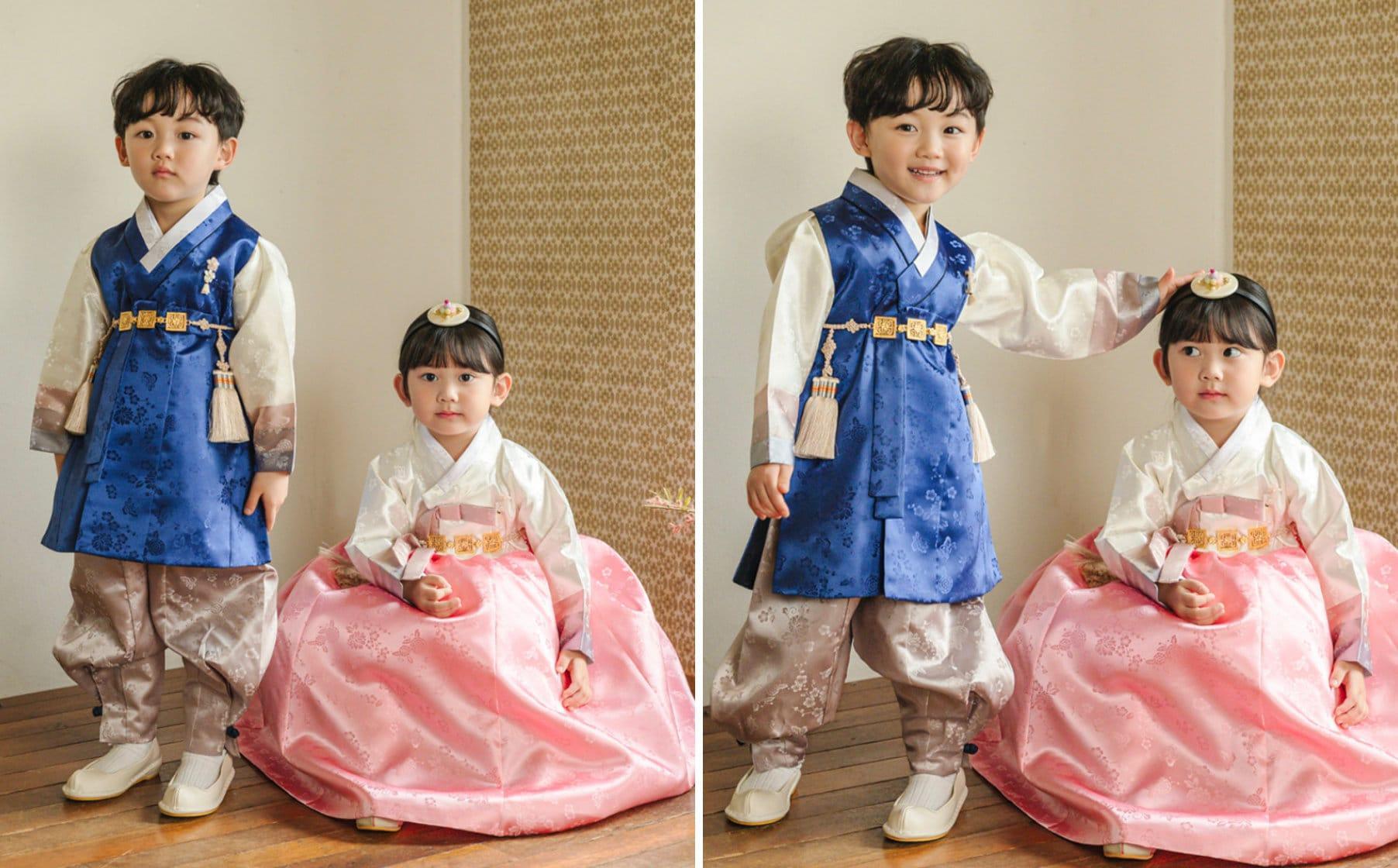 Minjae Blue D.Beige Boy Hanbok (100D-10YR) - Native Korean