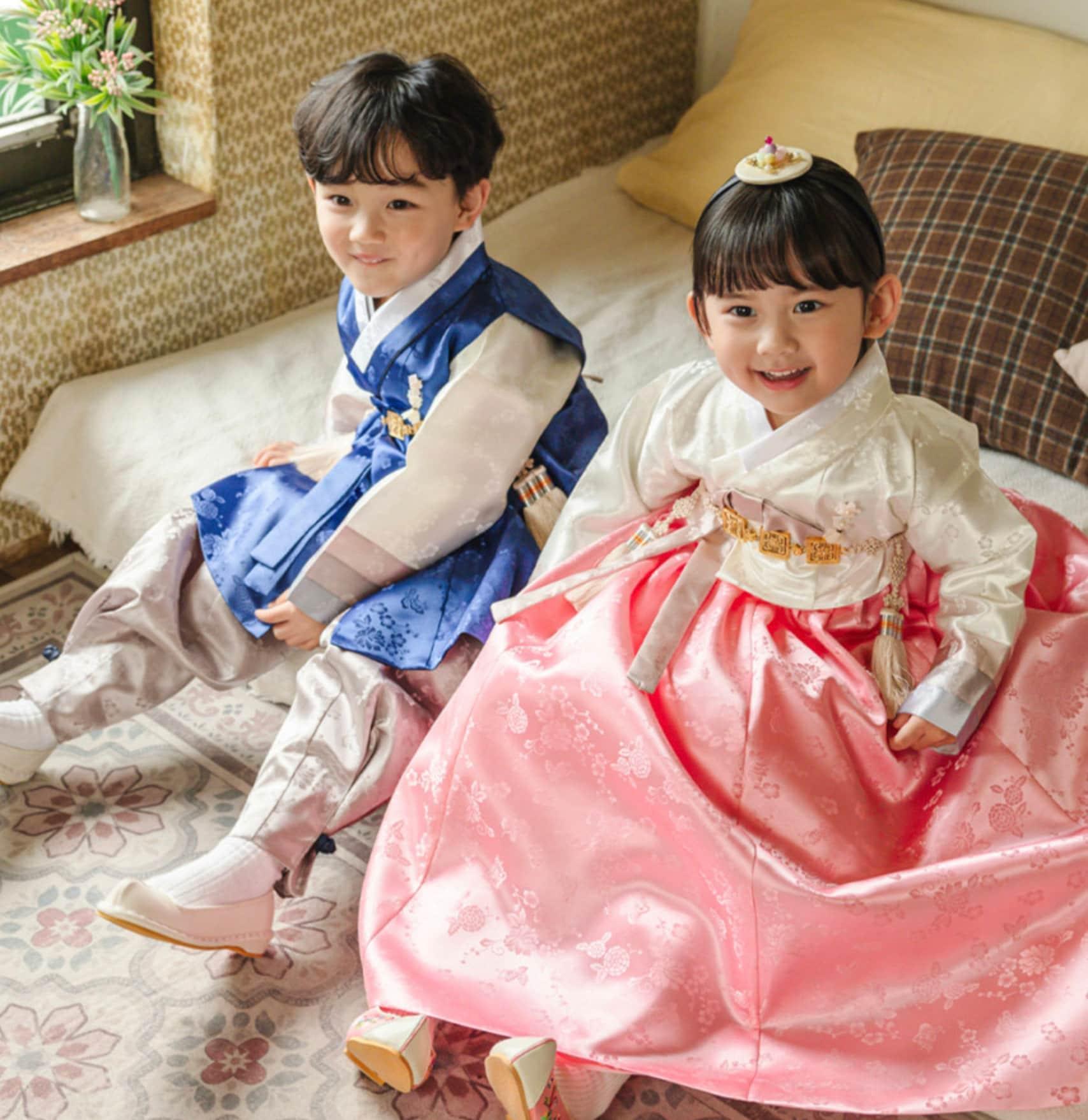 Minjae Blue D.Beige Boy Hanbok (100D-10YR) - Native Korean