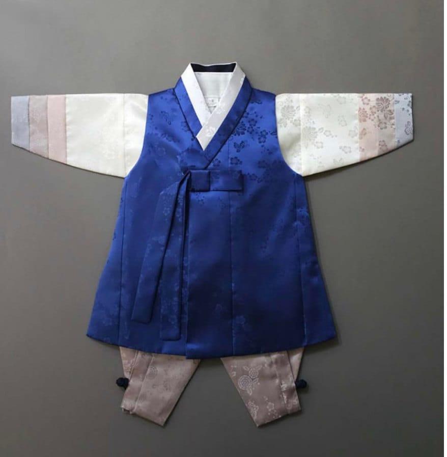 Minjae Blue D.Beige Boy Hanbok (100D-10YR) - Native Korean