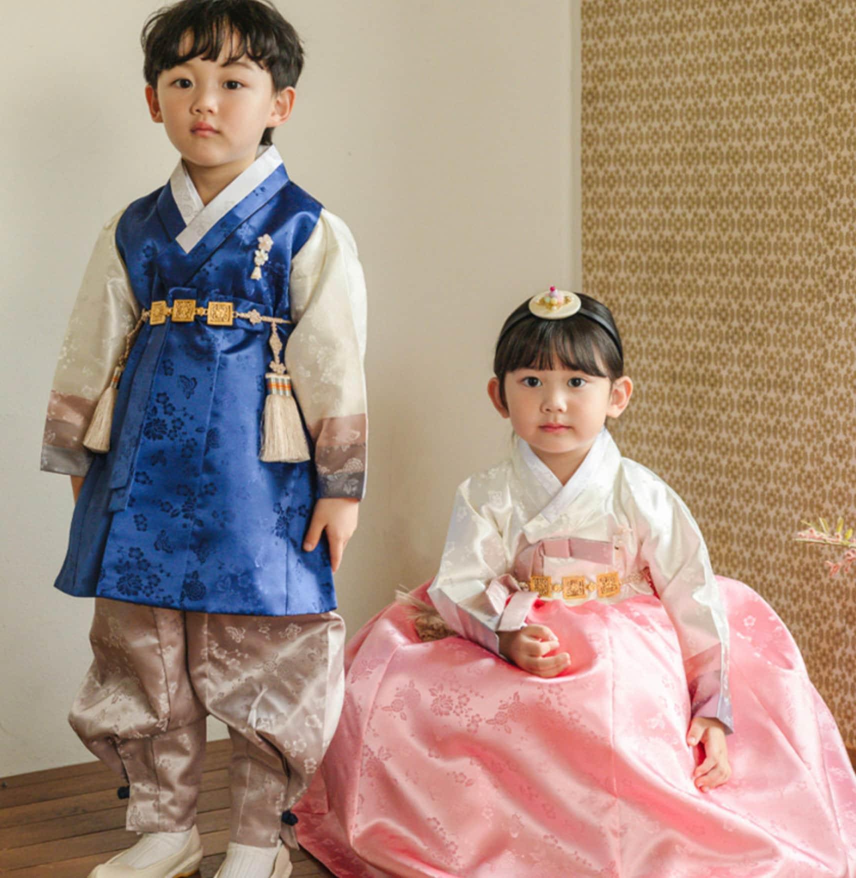 Minjae Blue D.Beige Boy Hanbok (100D-10YR) - Native Korean