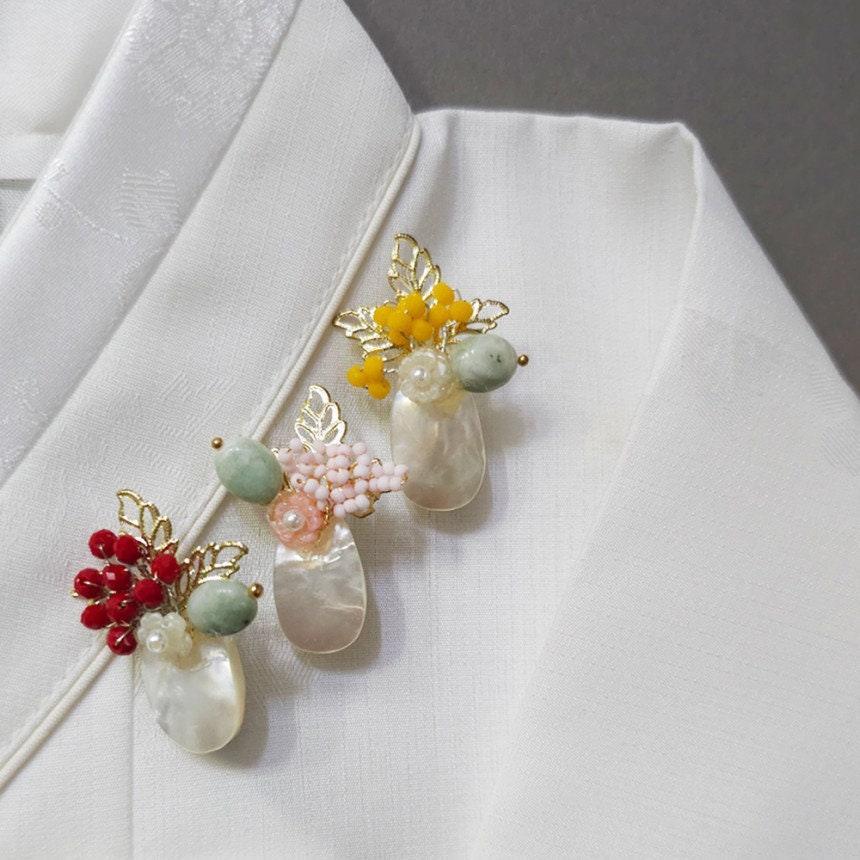 Mother of Pearl Button Brooch - Native Korean
