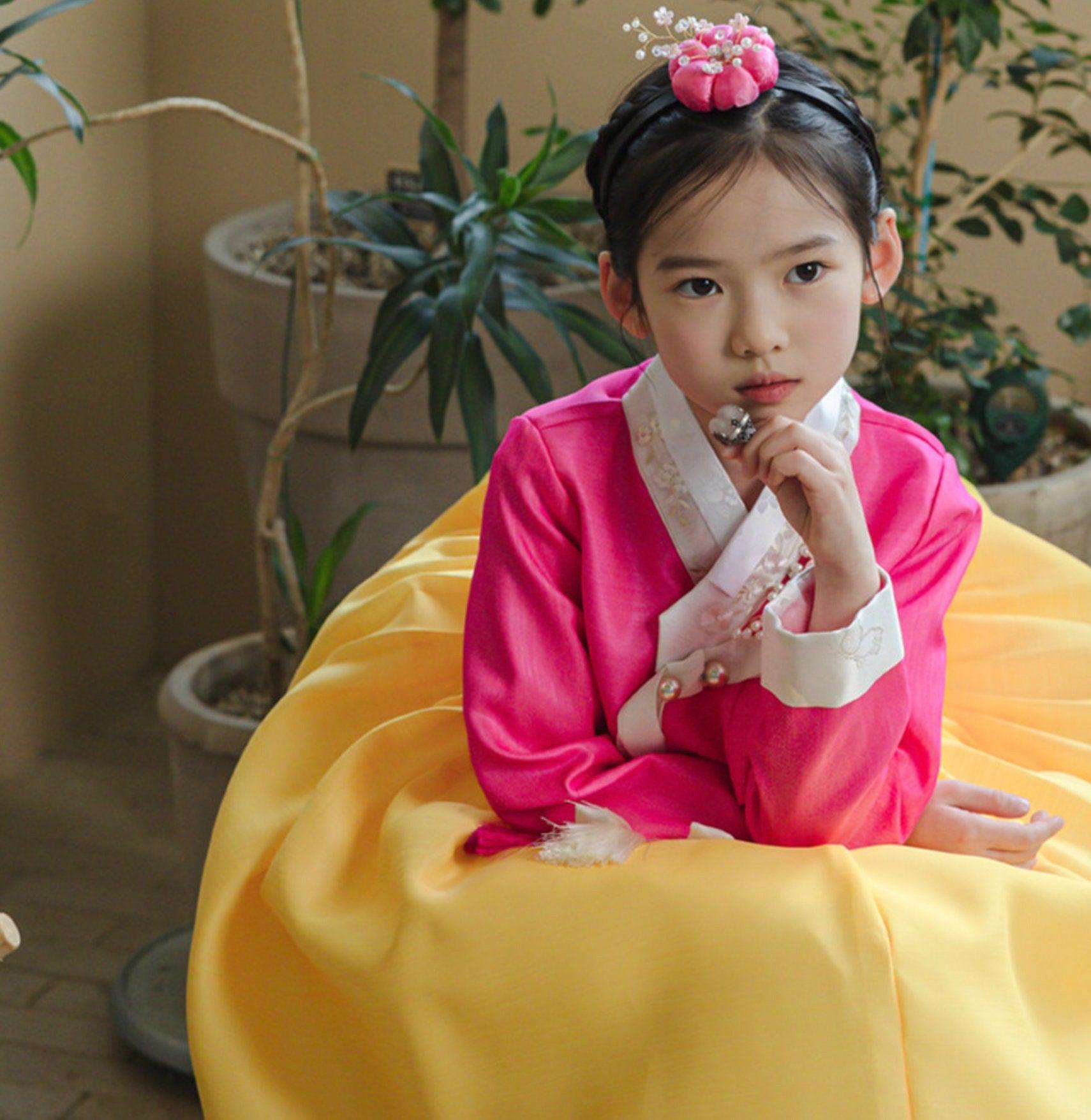 Najeong Pink Yellow Girl Hanbok (1-12YR) - Native Korean