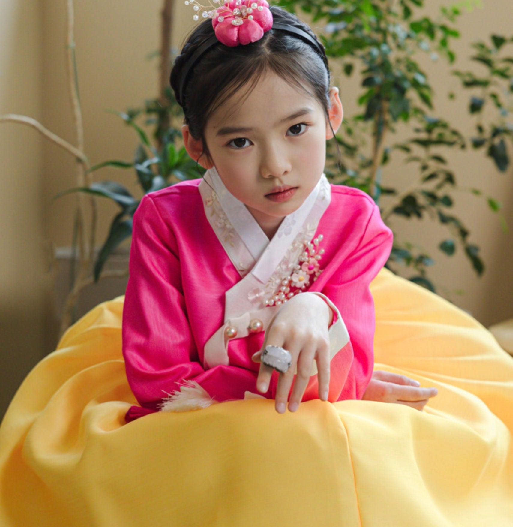 Najeong Pink Yellow Girl Hanbok (1-12YR) - Native Korean