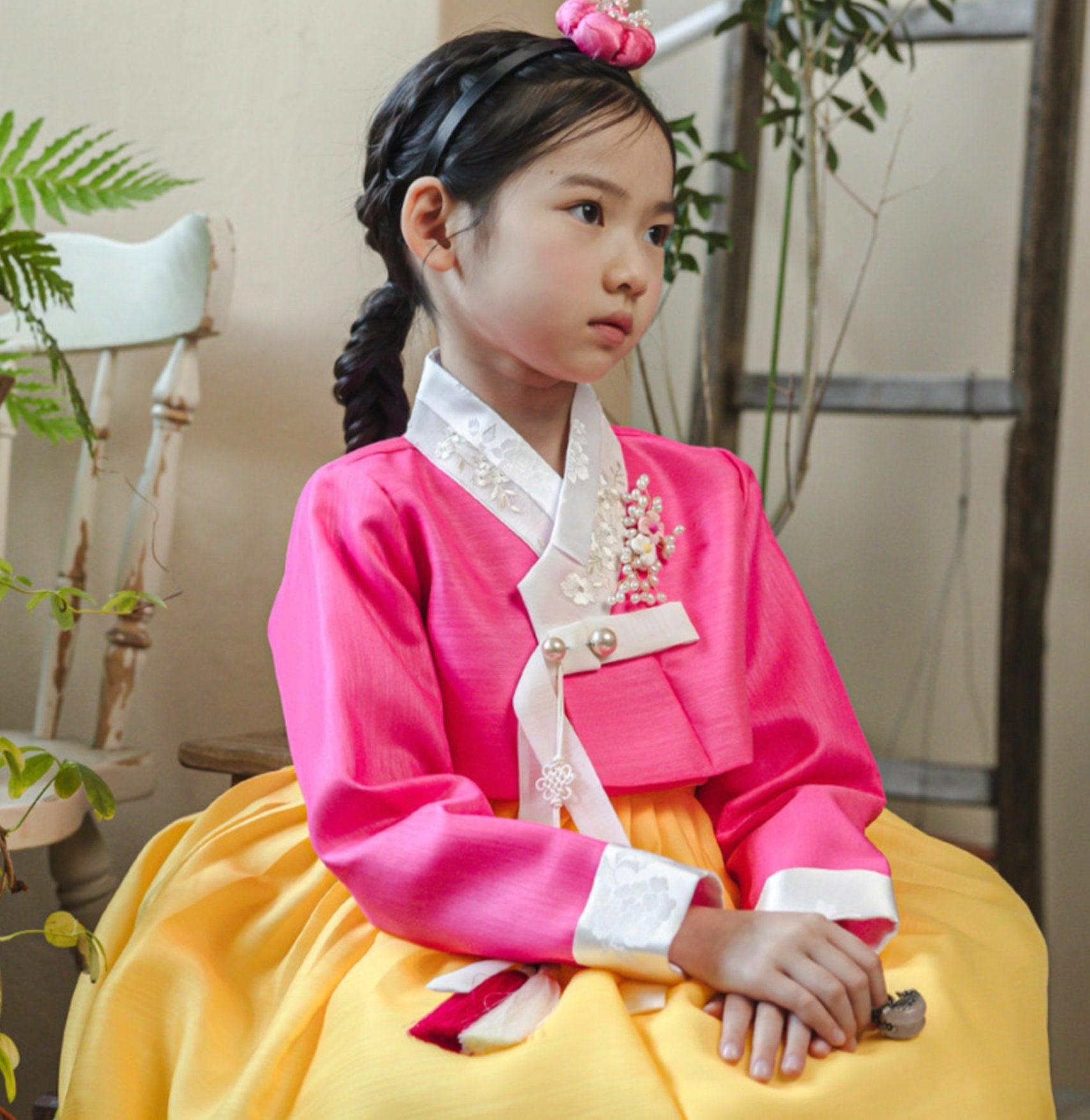 Najeong Pink Yellow Girl Hanbok (1-12YR) - Native Korean