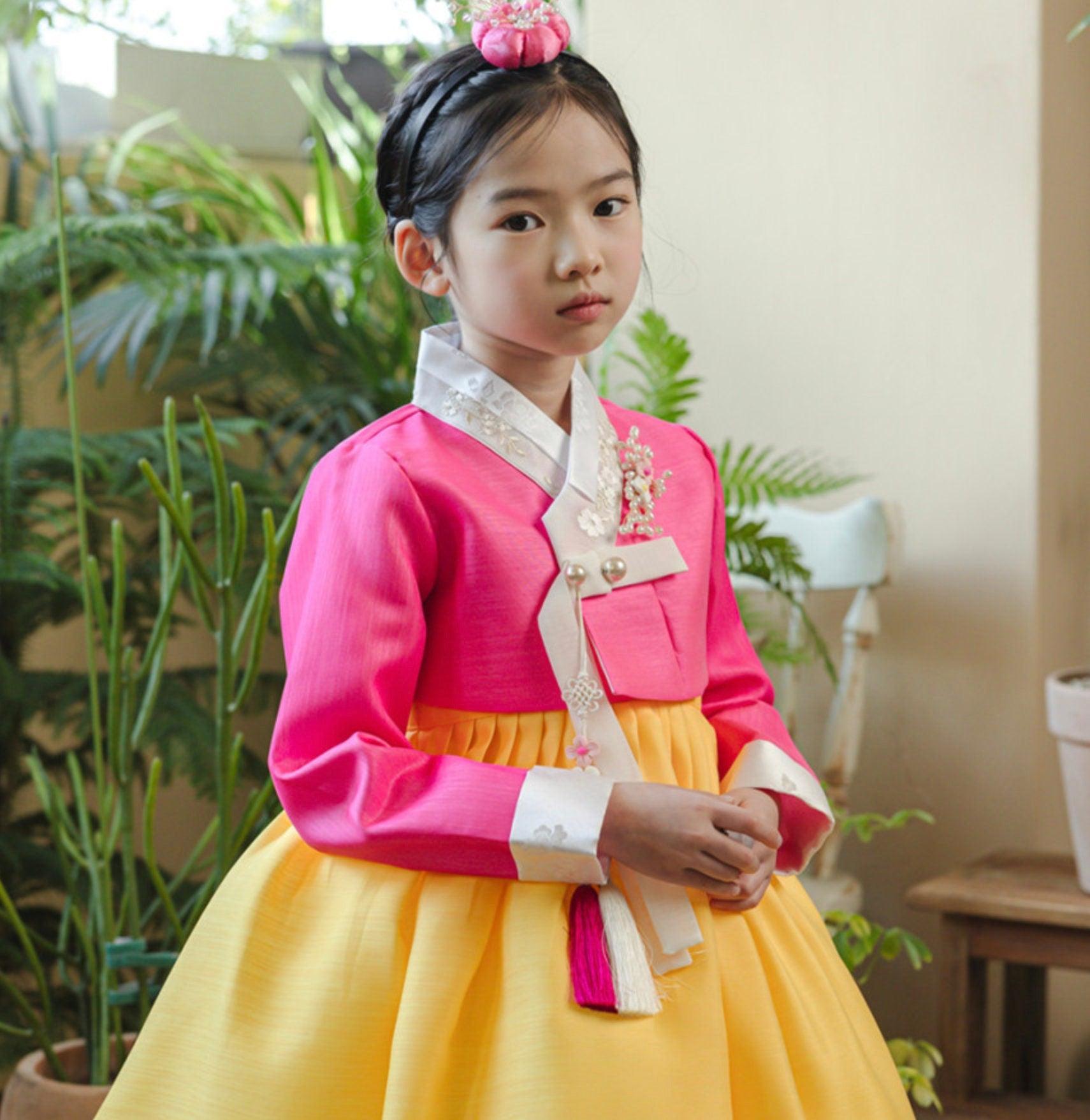 Najeong Pink Yellow Girl Hanbok (1-12YR) - Native Korean