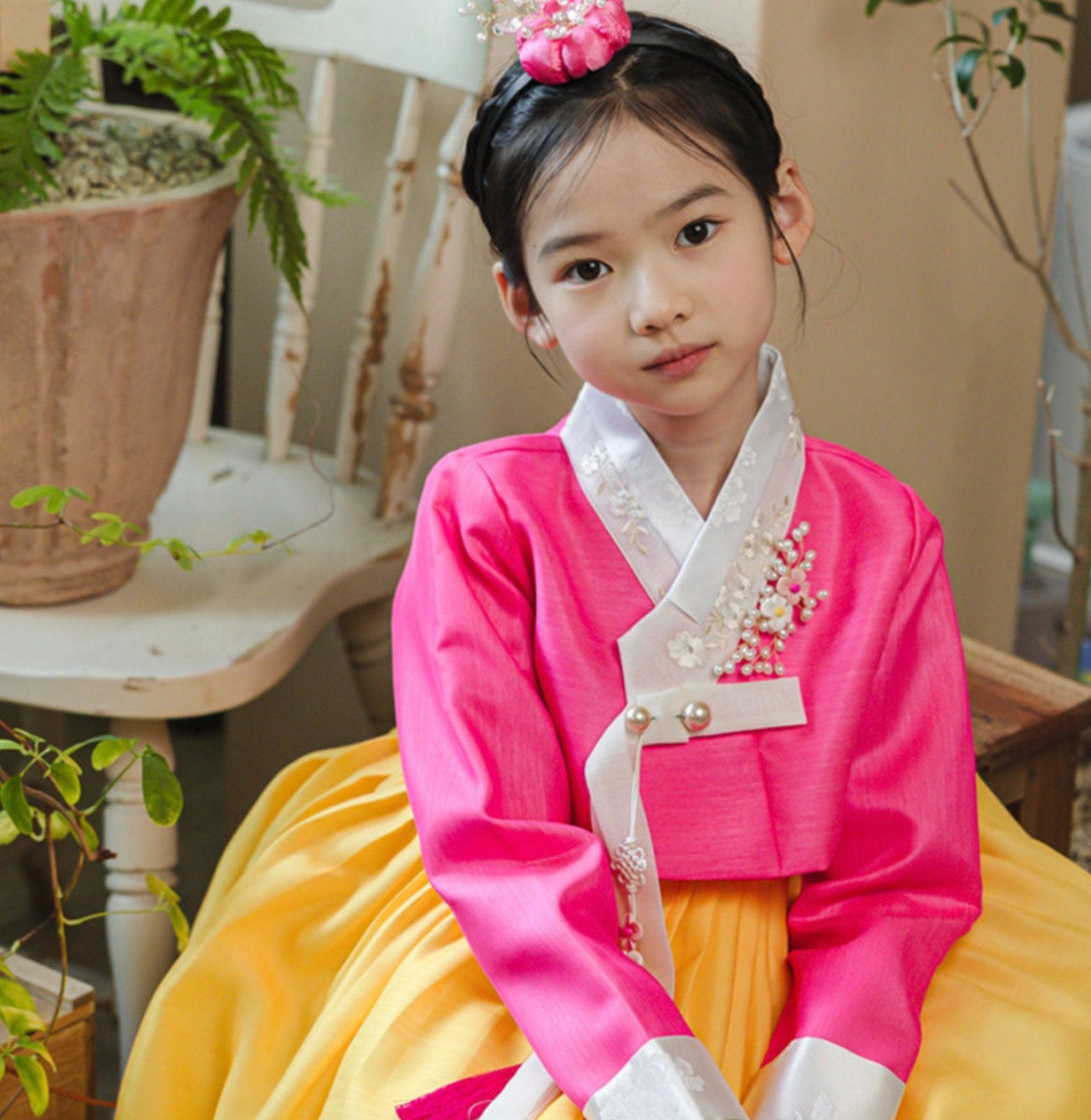 Najeong Pink Yellow Girl Hanbok (1-12YR) - Native Korean