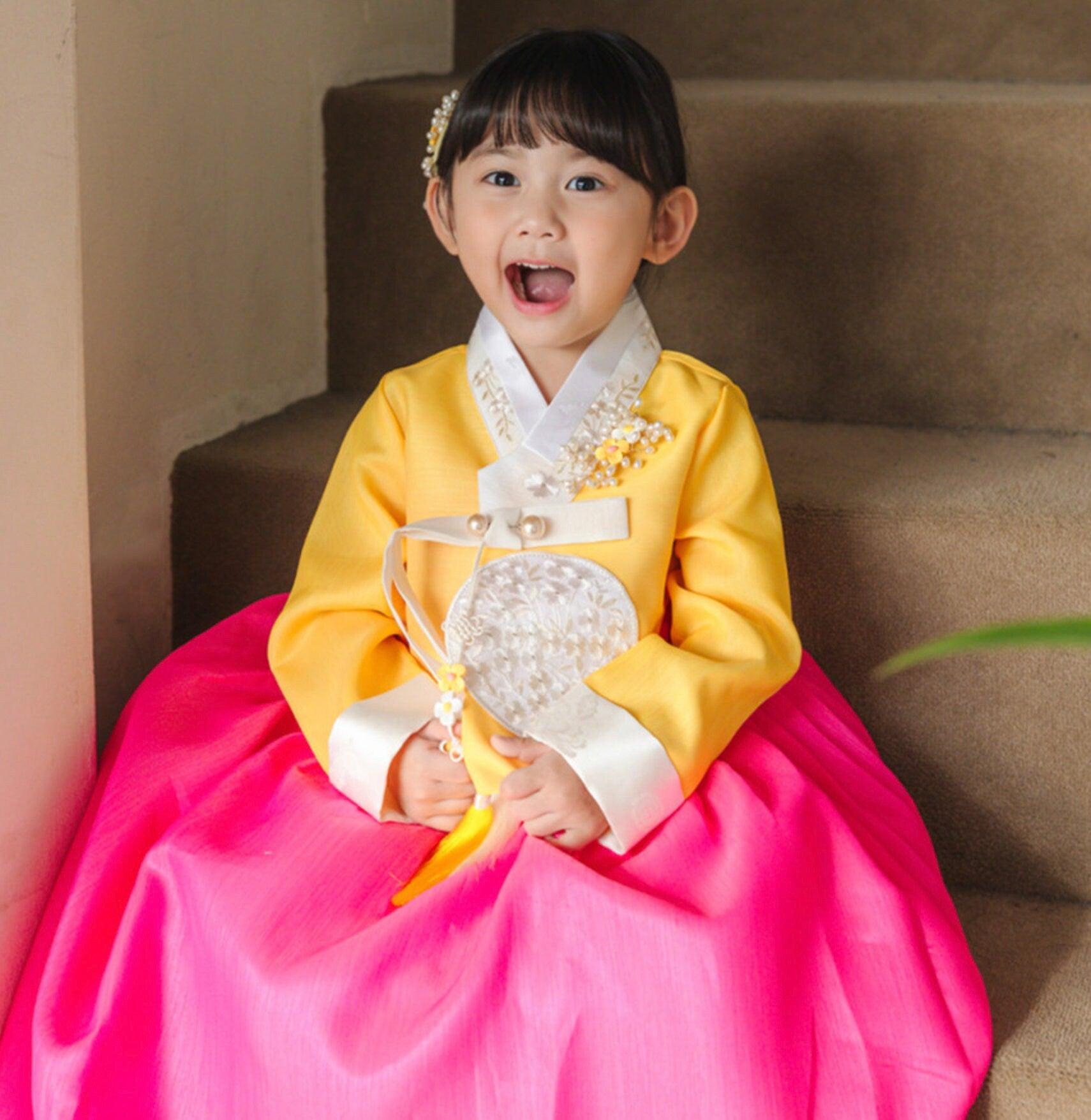 Najeong Yellow Pink Girl Hanbok (1-12YR) - Native Korean