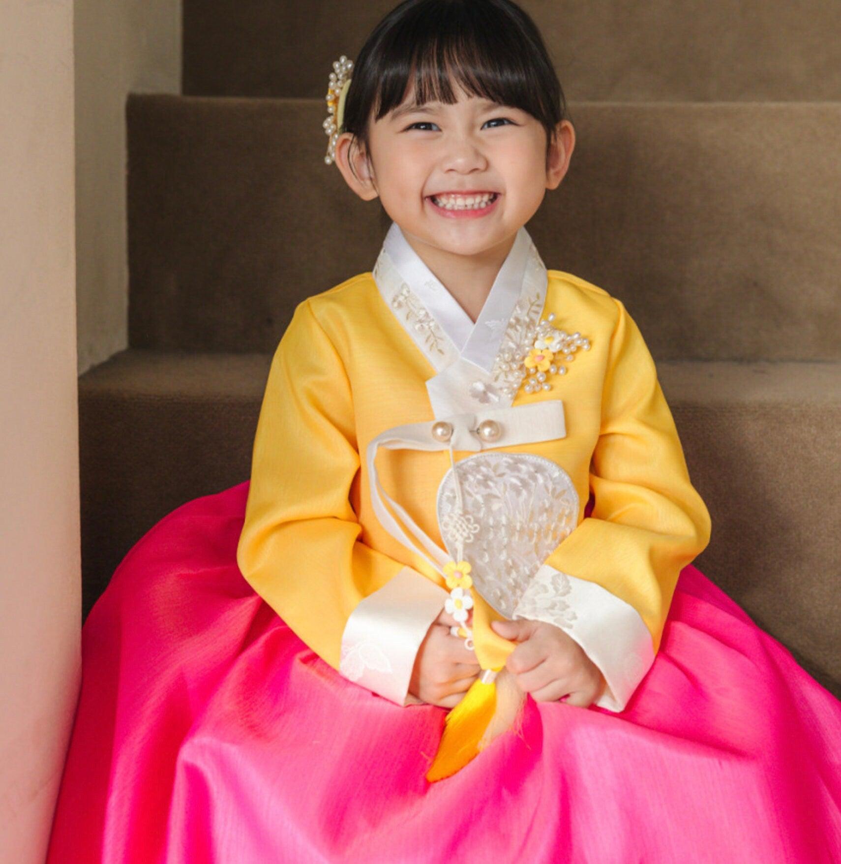 Najeong Yellow Pink Girl Hanbok (1-12YR) - Native Korean