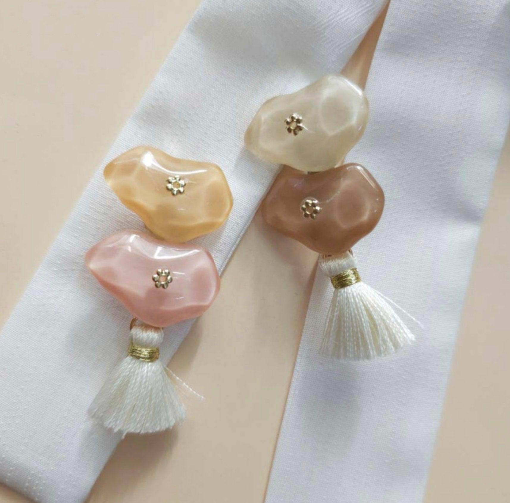 Neutral Stone Tassel Brooch - Native Korean