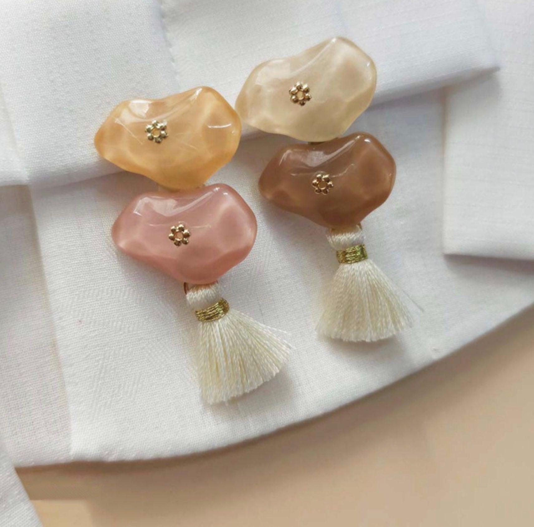 Neutral Stone Tassel Brooch - Native Korean