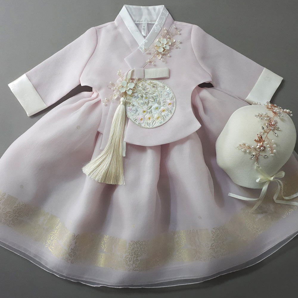 Yurim Gold Foil Light Pink Skirt Girl Hanbok (1-10YR)