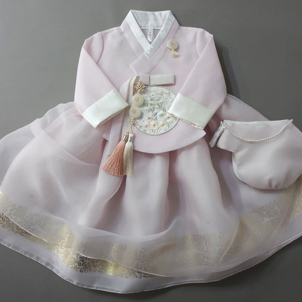 Yurim Gold Foil Light Pink Skirt Girl Hanbok (1-10YR)