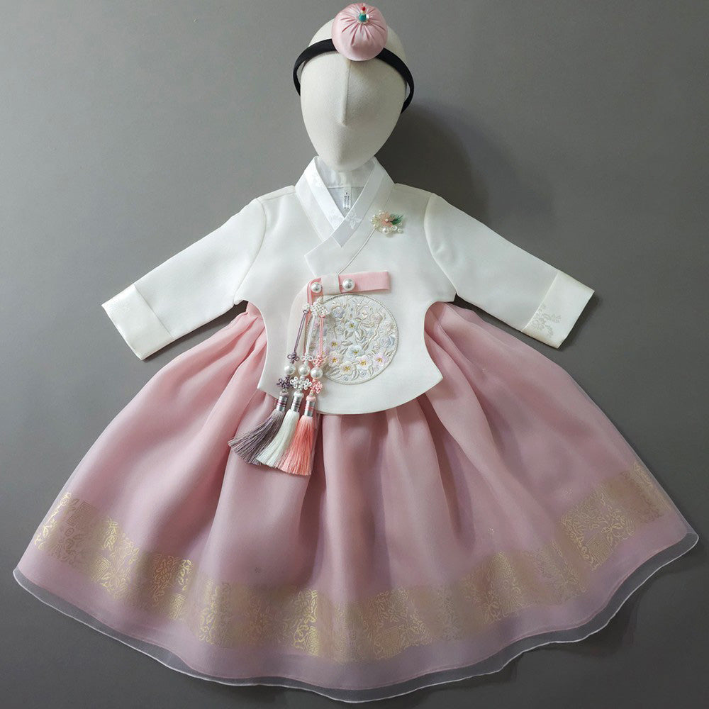 Yurim Gold Foil Pink Skirt Girl Hanbok (1-10YR)