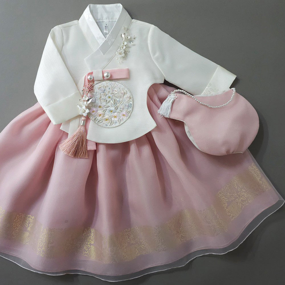 Yurim Gold Foil Pink Skirt Girl Hanbok (1-10YR)