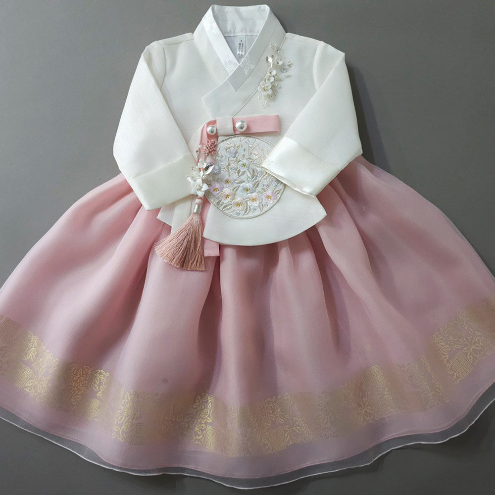 Yurim Gold Foil Pink Skirt Girl Hanbok (1-10YR)