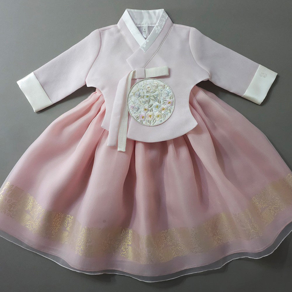 Yurim Gold Foil Pink Skirt Girl Hanbok (1-10YR)