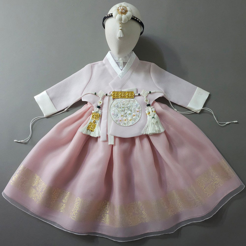 Yurim Gold Foil Pink Skirt Girl Hanbok (1-10YR)