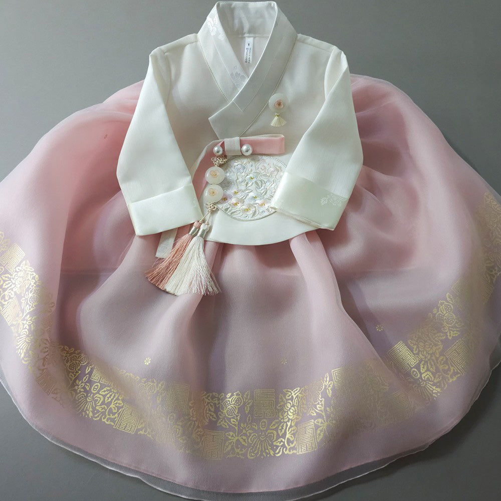 Yurim Gold Foil Pink Skirt Girl Hanbok (1-10YR)