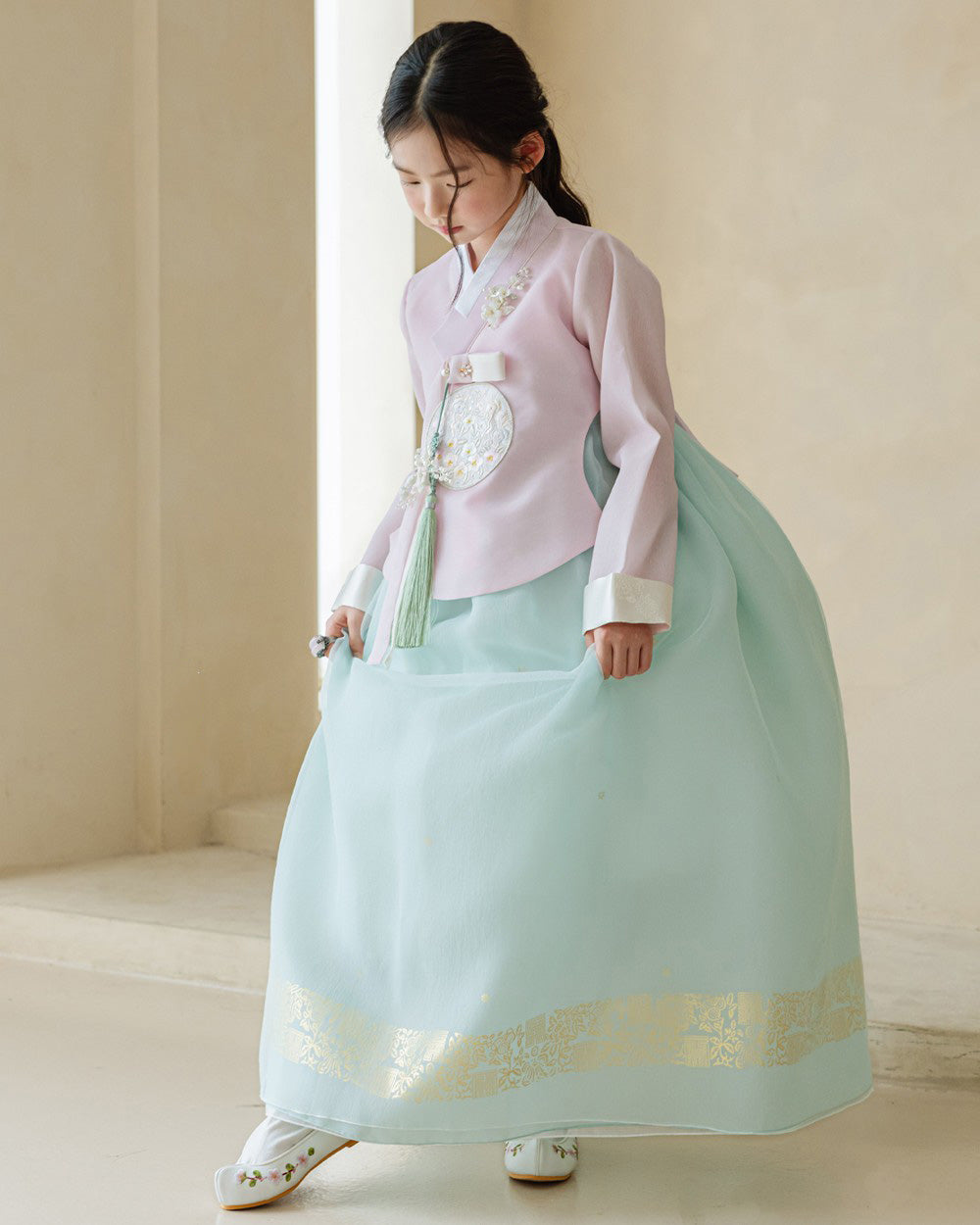 Yurim Gold Foil Mint Skirt Girl Hanbok (1-10YR)