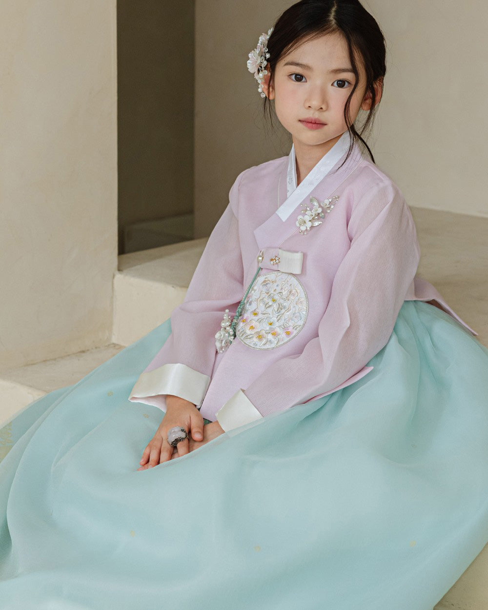 Yurim Gold Foil Mint Skirt Girl Hanbok (1-10YR)