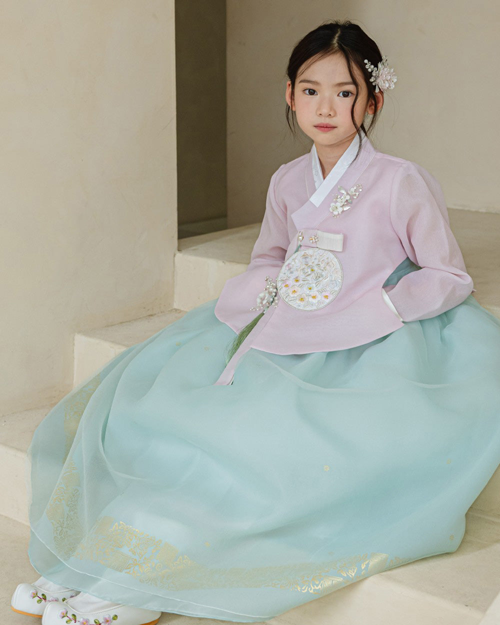 Yurim Gold Foil Mint Skirt Girl Hanbok (1-10YR)