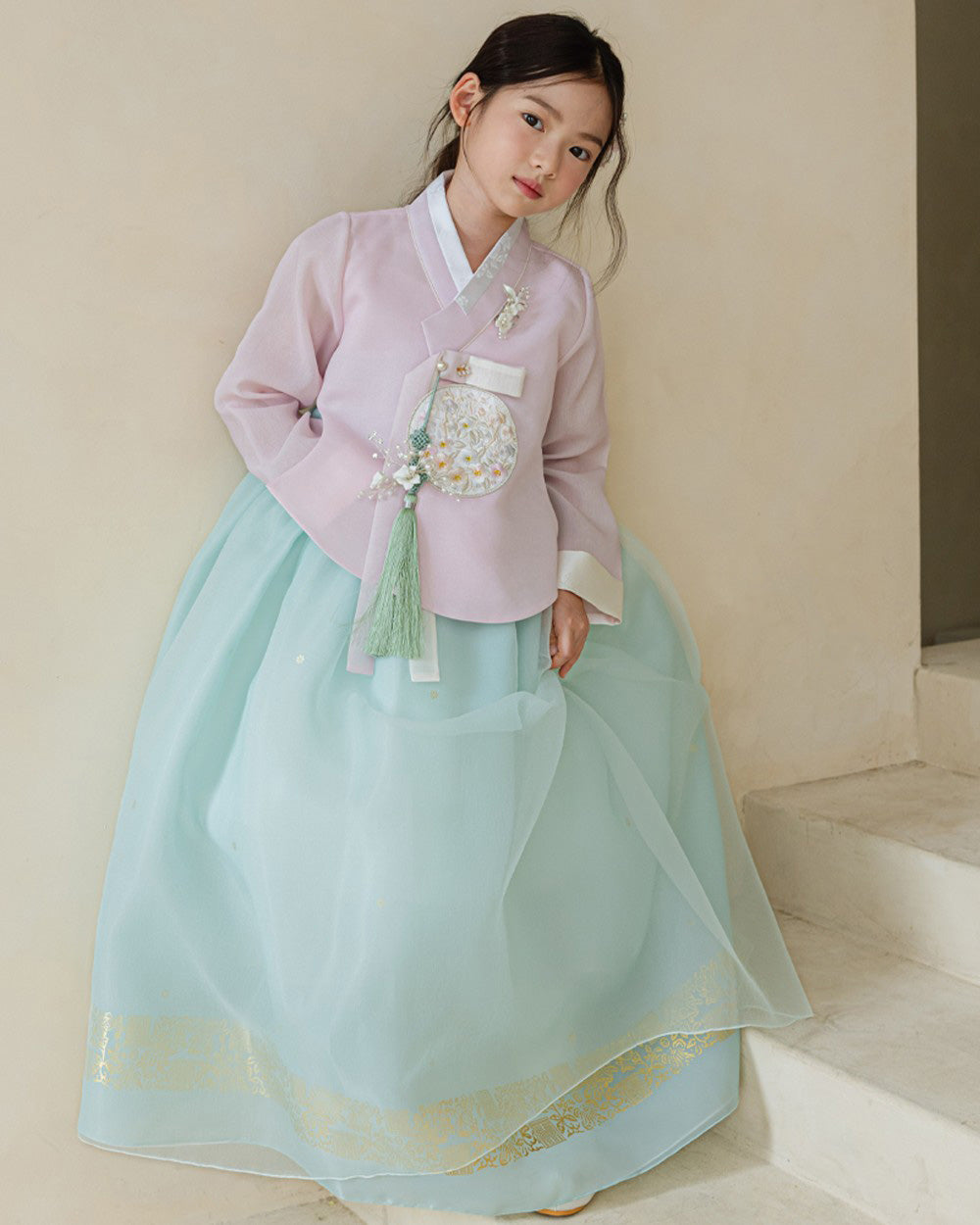 Yurim Gold Foil Mint Skirt Girl Hanbok (1-10YR)