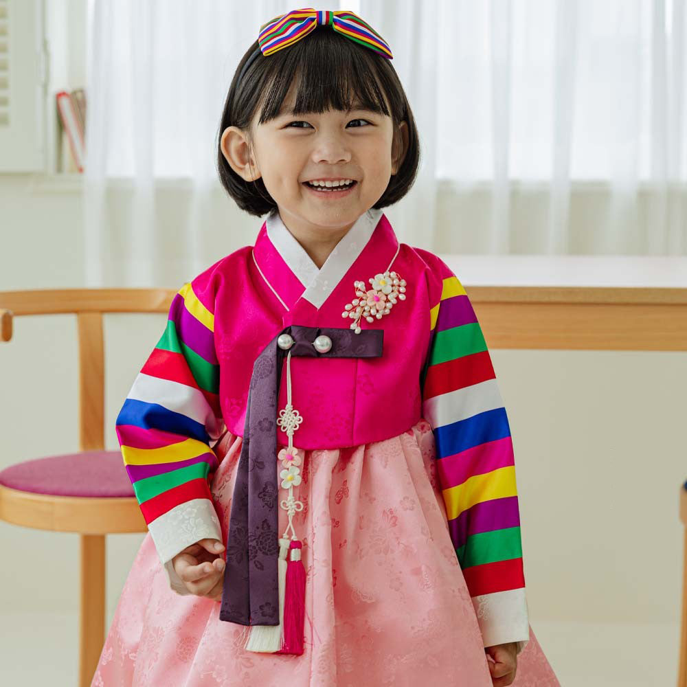 Seunju Magenta Jeogori Pink Skirt Girl Hanbok (100D-10YR)