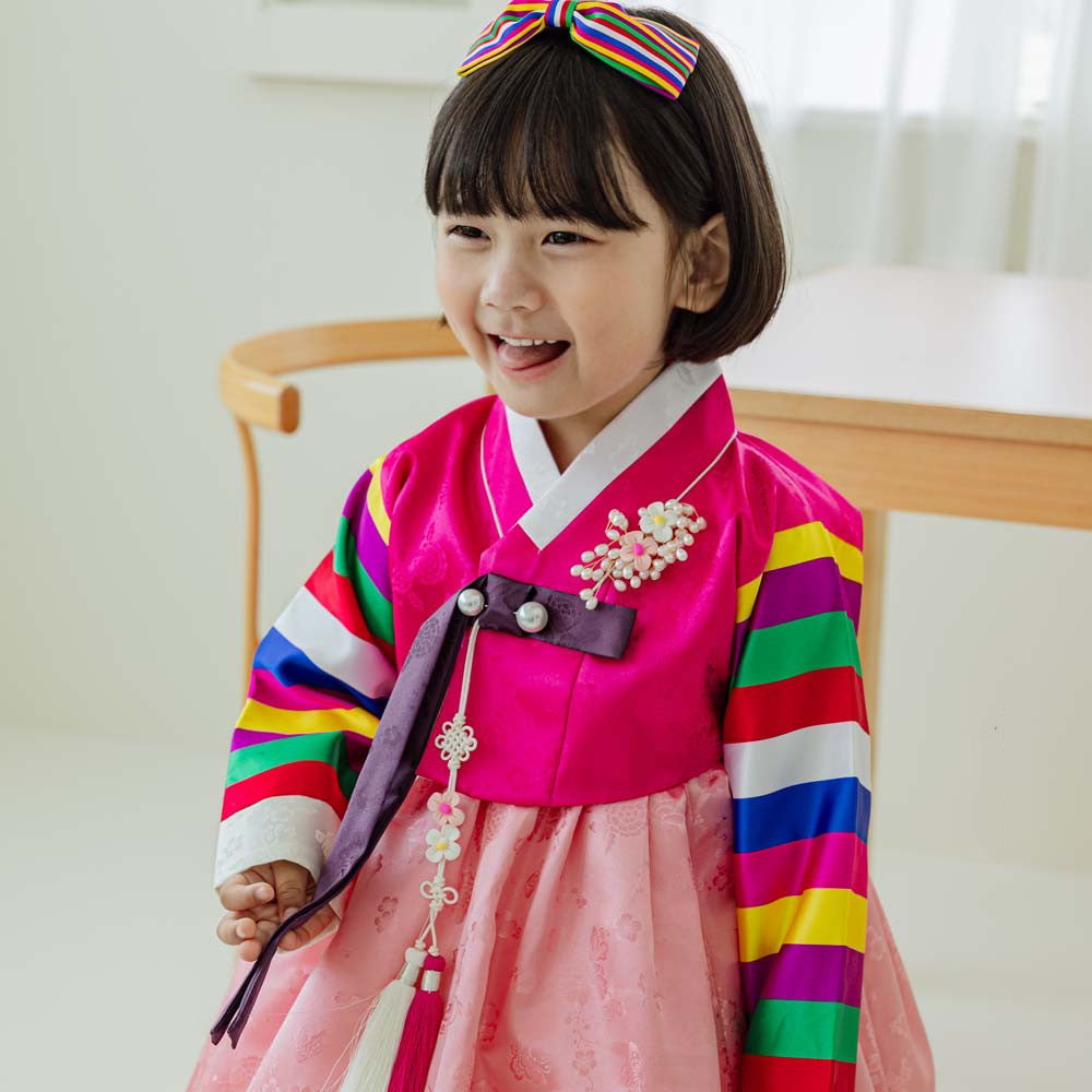 Seunju Magenta Jeogori Pink Skirt Girl Hanbok (100D-10YR)