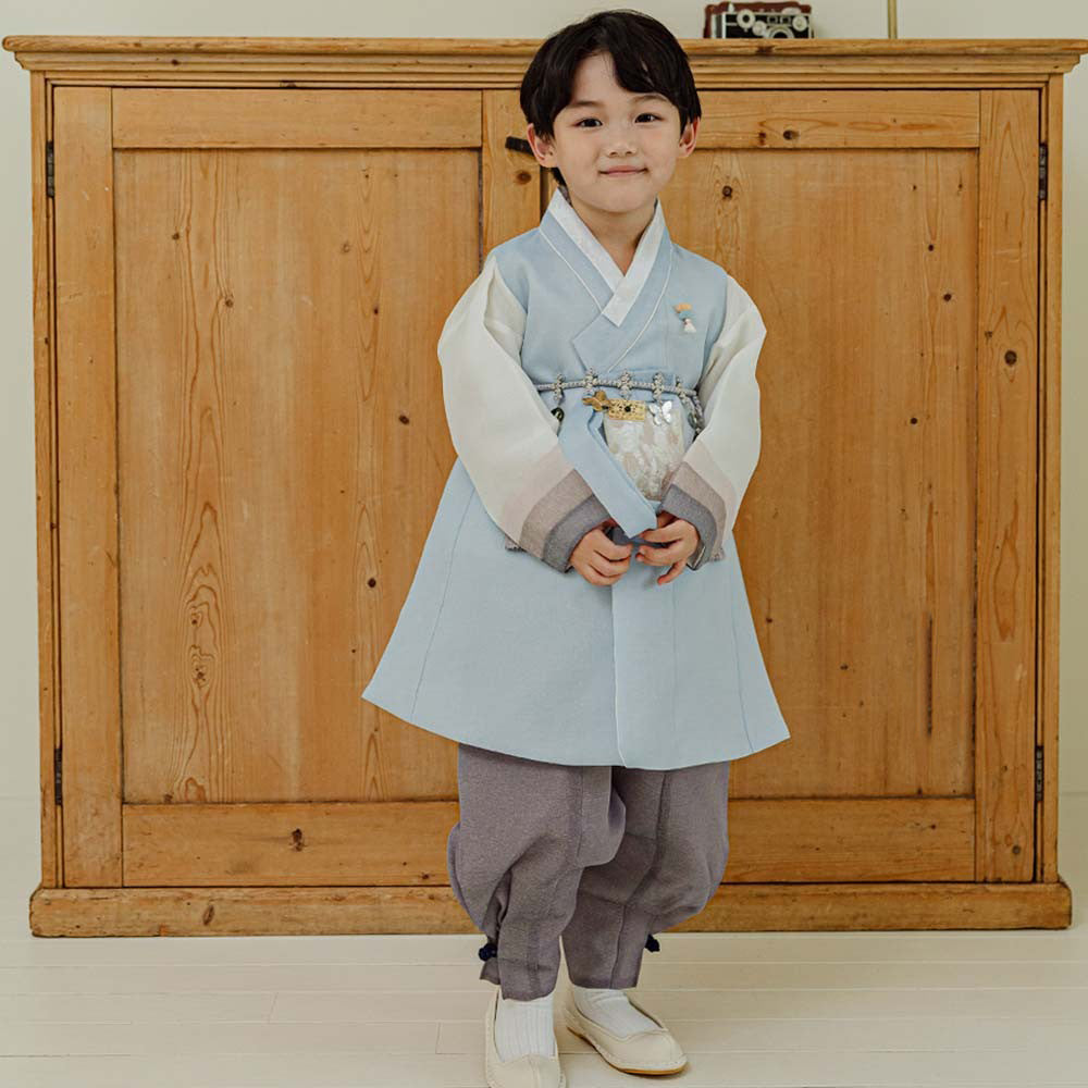 Yusin Sky Stripe Brown-Gray Boy Hanbok (100D-10YR)