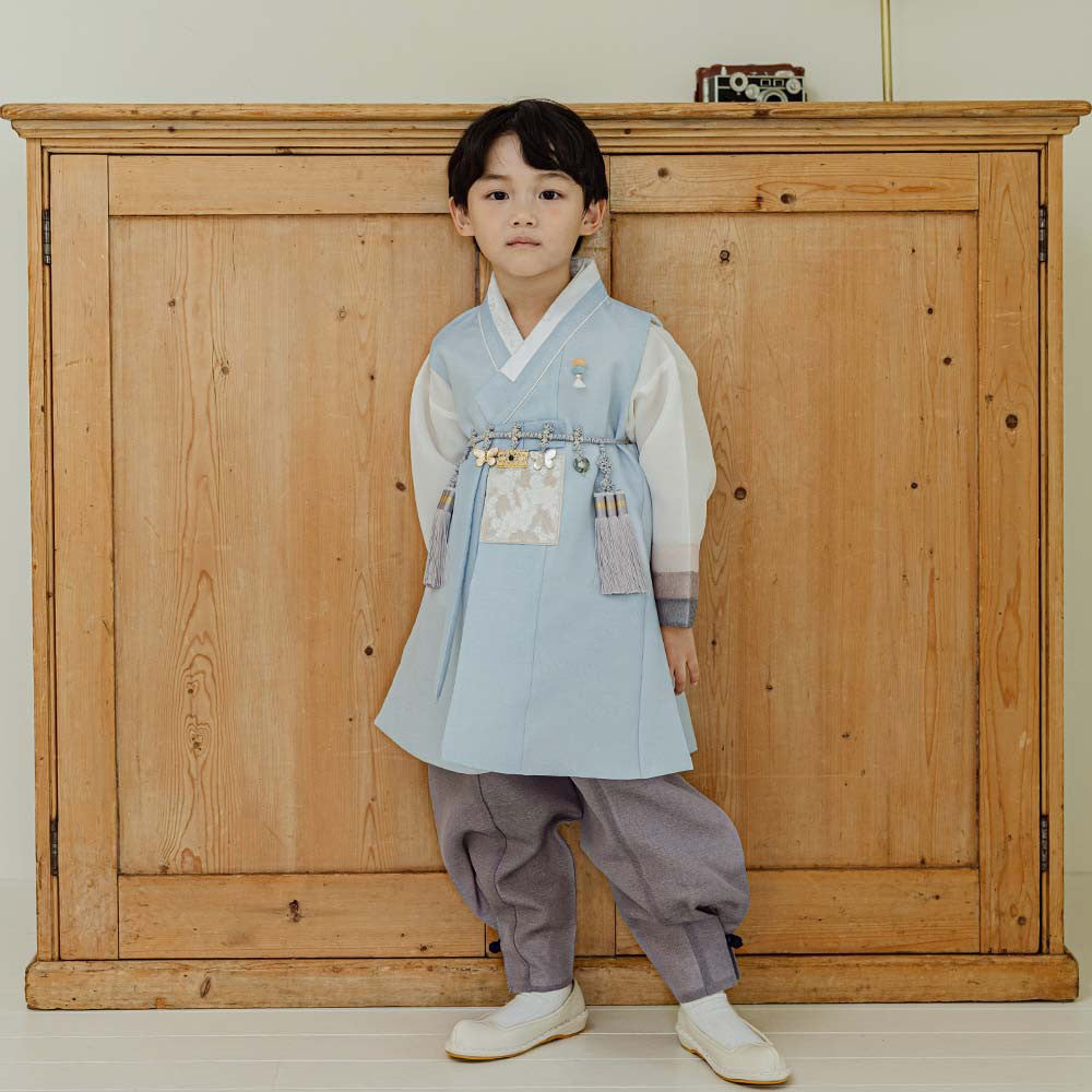 Yusin Sky Stripe Brown-Gray Boy Hanbok (100D-10YR)