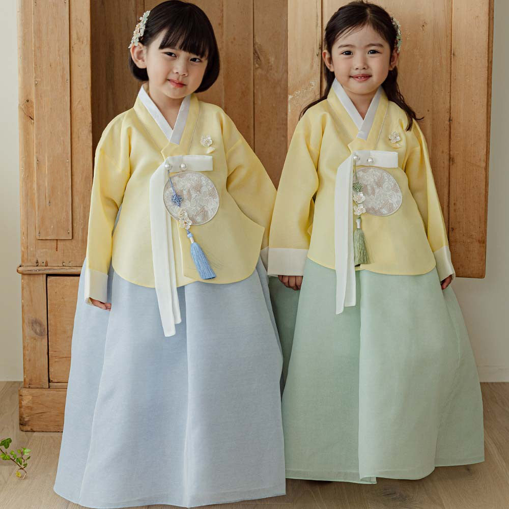 Yujin Yellow Dangui Sky Mint Skirt Girl Hanbok (100D-15YR)