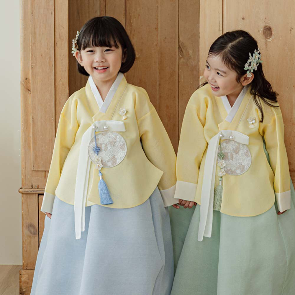 Yujin Yellow Dangui Sky Mint Skirt Girl Hanbok (100D-15YR)