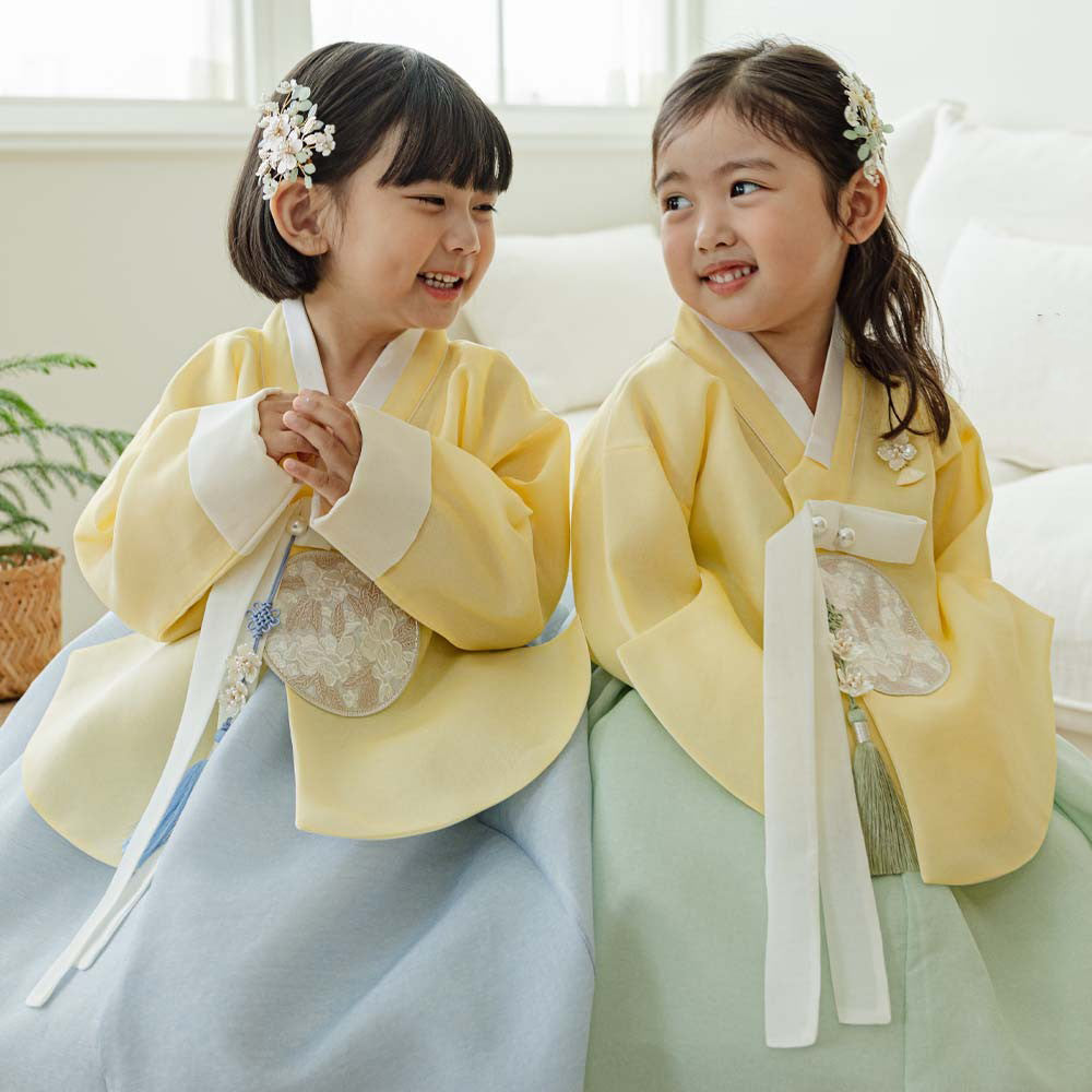 Yujin Yellow Dangui Sky Mint Skirt Girl Hanbok (100D-15YR)