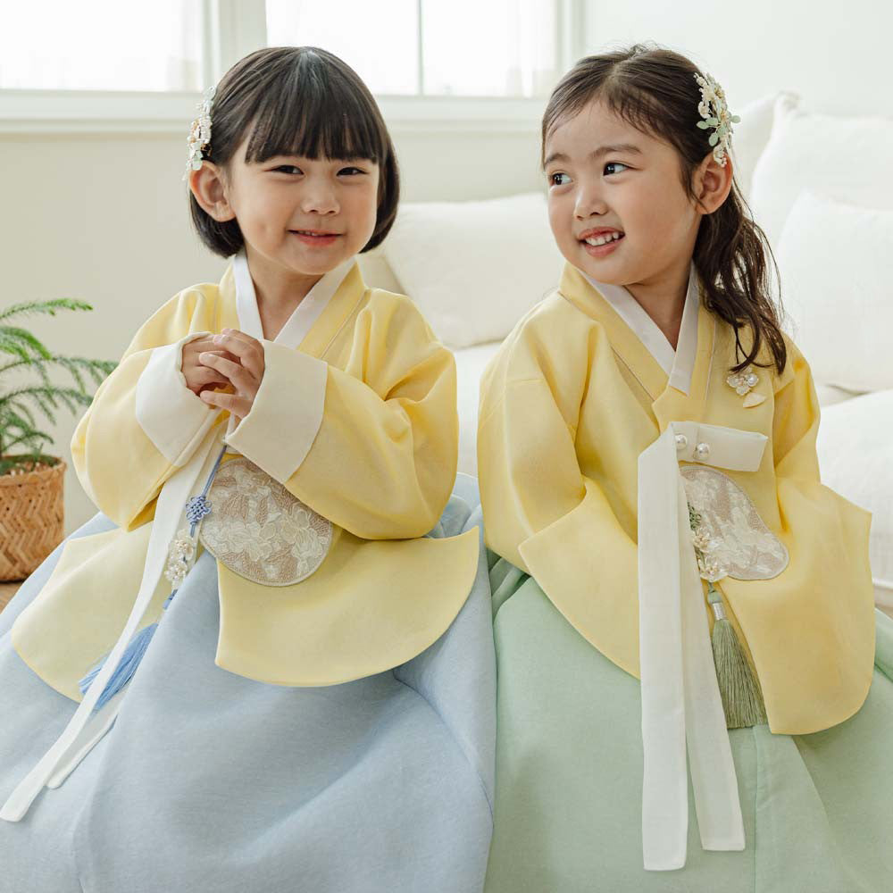 Yujin Yellow Dangui Sky Mint Skirt Girl Hanbok (100D-15YR)