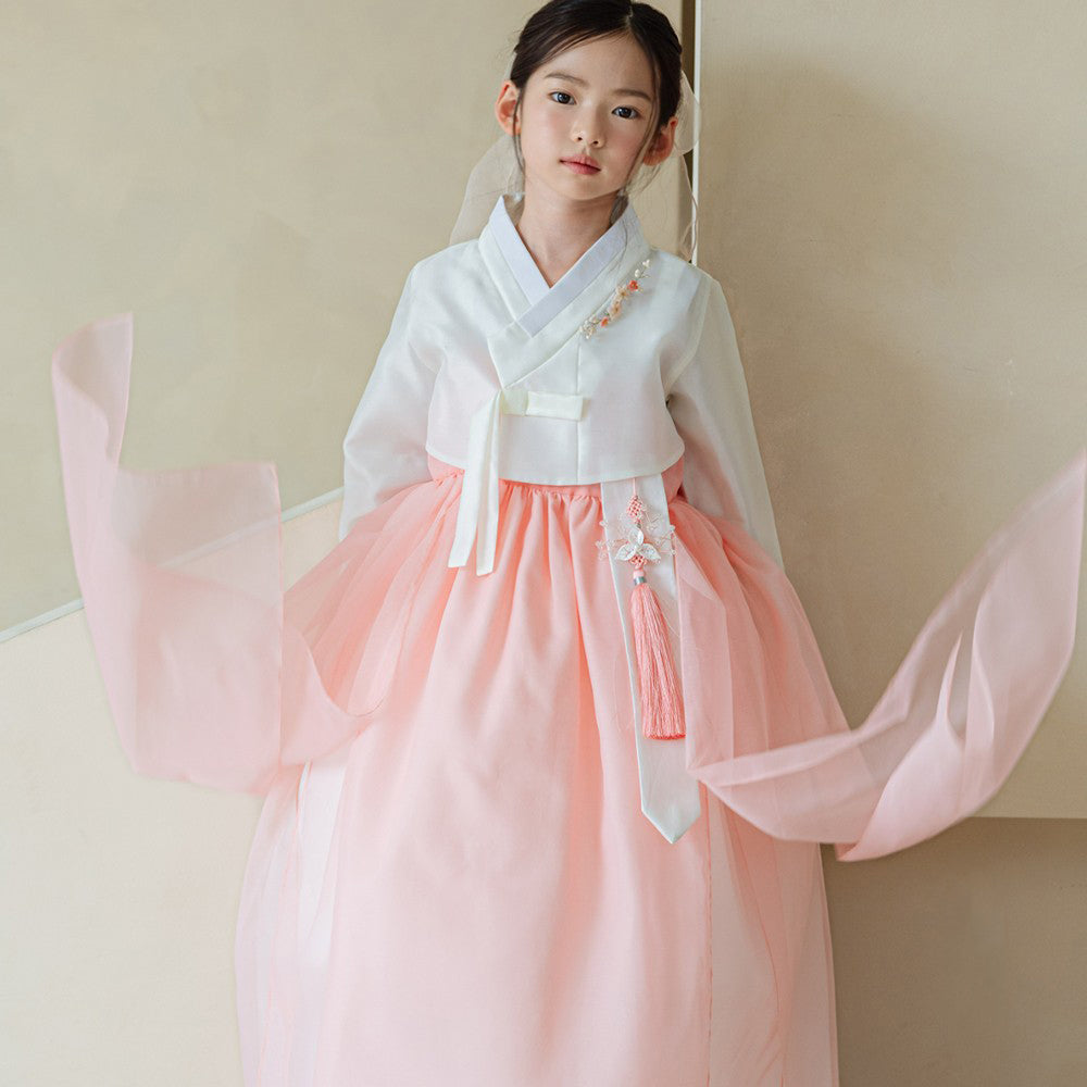 Youl Flared Coral Girl Hanbok (100D-15YR) - Native Korean