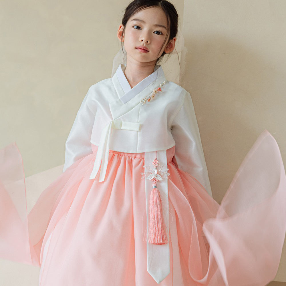 Youl Flared Coral Girl Hanbok (100D-15YR) - Native Korean