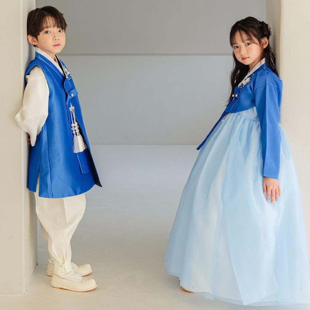 Yumin Flared Blue Sky Girl Hanbok (100D-15YR) - Native Korean