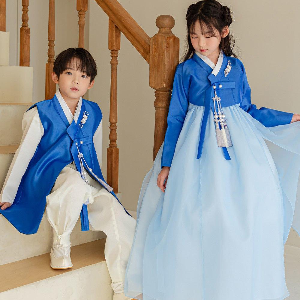 Yumin Flared Blue Sky Girl Hanbok (100D-15YR) - Native Korean